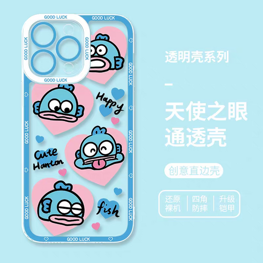 Japan Cartoon Hangyodon | Drawing Cute Happy Fish - iPhone Case PLUS SE2 XS XR X 11 12 13 14 15 16 17 Pro Promax 12mini 13mini
