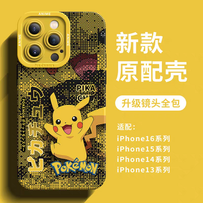 Japanese Cartoon Pokemon Silicone Case Digital Background Version | Pikachu - iPhone Case 6 7 8 PLUS SE2 XS XR X 11 12 13 14 15 16 16e 17 Pro Promax 12mini 13mini
