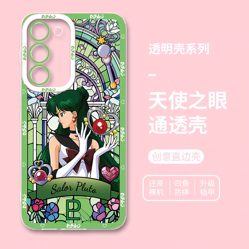 Japanese Cartoon Sailor Moon Phone Case Glass Window Style | Sailor Moon Venus Neptune Mars Pluto Saturn Jupiter Mercury - Phone Case Samsung Galaxy S26 S25 S24 S23 S22 S21 FE Ultra Edge
