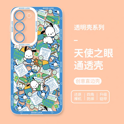 Japanese Cartoon Sanrio Friends with Foods Full Screen | Hello Kitty My Melody Kuromi Cinnamoroll Pompompurin Pochacco Hangyodon Keroppi - Phone Case Samsung Galaxy S26 S25 S24 S23 S22 S21 FE Ultra Edge