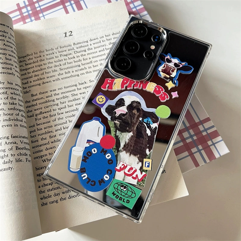 Korean Fashion Style Mirror Case | Milk Cow - Phone Case Samsung Galaxy S24 S23 S22 Ultra KawaiiGiftLand