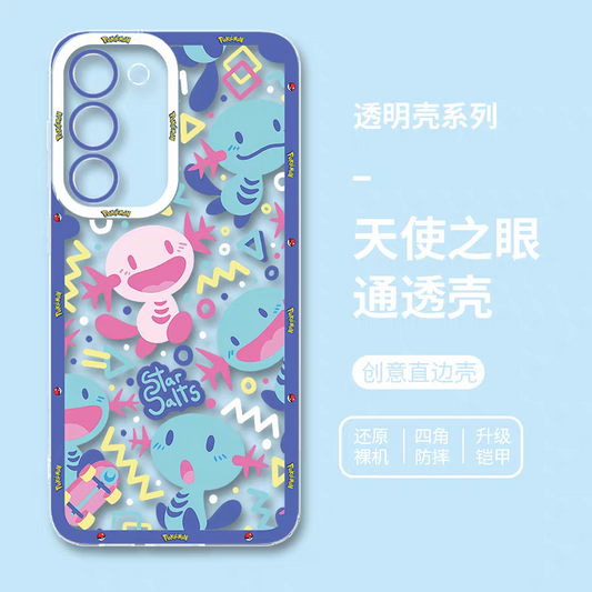 Japan Cartoon Pokemon | Big Cute Pink Blue Wooper - Phone Case Samsung Galaxy S25 S24 S23 S22 S21 FE Ultra Edge