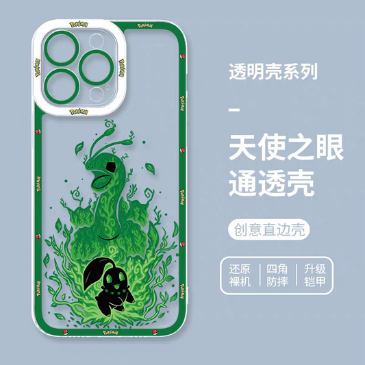 Japan Cartoon Pokemon Evolution Soul Version | Chikorita Meganium - iPhone Case 6 7 8 PLUS SE2 XS XR X 11 12 13 14 15 16 16e Pro Promax 12mini 13mini