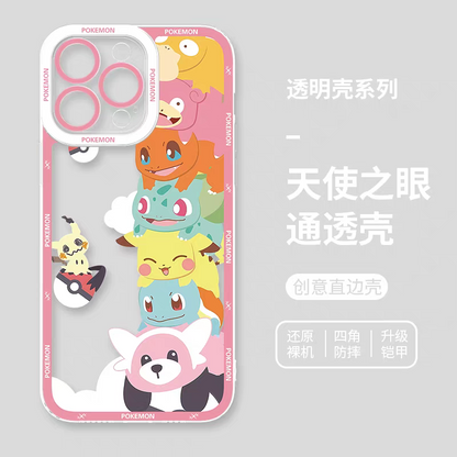 Japan Cartoon Pokemon Group Party Version | Frame & Full Screen 8 Styles - iPhone Case PLUS SE2 XS XR X 11 12 13 14 15 16 16e 17 17e Pro Promax 12mini 13mini