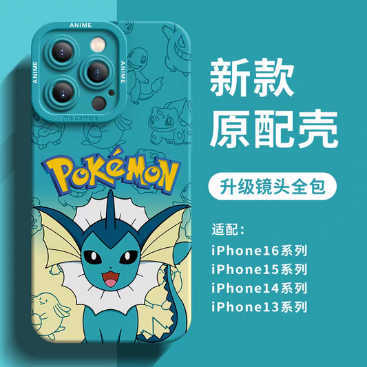 Japanese Cartoon Pokemon Silicone Case Eevee Evolution | Vaporeon - iPhone Case 6 7 8 PLUS SE2 XS XR X 11 12 13 14 15 16 16e 17 Pro Promax 12mini 13mini