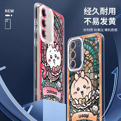 Japanese Cartoon Chiikawa Magic Girl Glass Window | Usagi - Phone Case Samsung Galaxy S25 S24 S23 S22 S21 FE Ultra Edge21 FE Ultra Edge