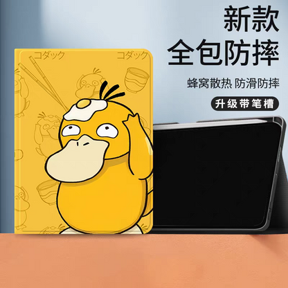 Japanese Cartoon Pokemon Protect Case with Pen Holder | Psyduck with Egg Yellow - iPad Mini 4,5,6,7 / iPad Air / iPad Pro 2025 2024 2022 2021 2020 2018