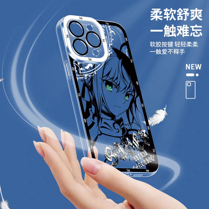 Japanese Anime Fate Stay Night Black Drawing with Colour Eyes Style | Mordred - iPhone Case 7 8 PLUS SE2 XS XR X 11 12 13 14 15 16 16e 17 17e Pro Promax 12mini 13mini