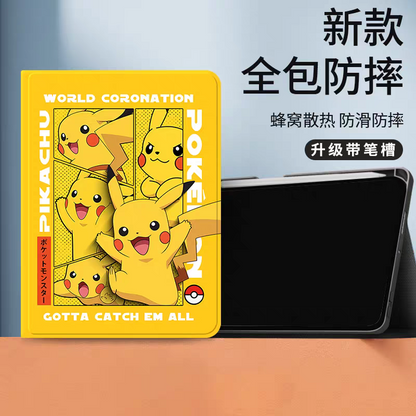 Japanese Cartoon Pokemon Protect Case World Coronation with Pen Holder | Pikachu - iPad Mini 4,5,6,7 / iPad Air / iPad Pro 2025 2024 2022 2021 2020 2018