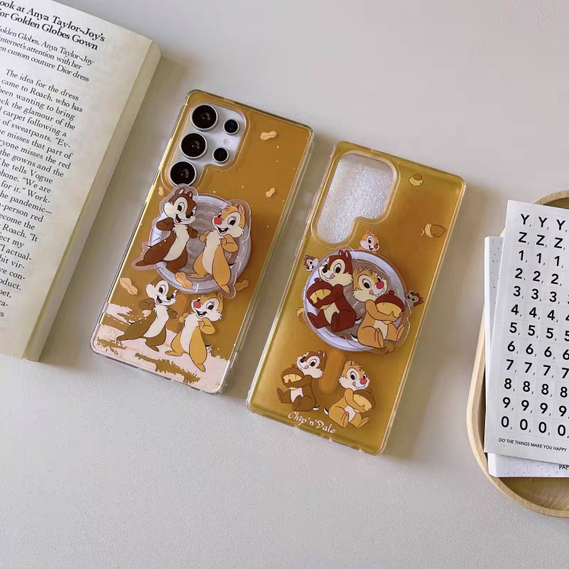 Cute Cartoon with Phone Stand | Chip & Dale Stand & Sit Down - Phone Case Samsung Galaxy S25 S24 S23 Ultra