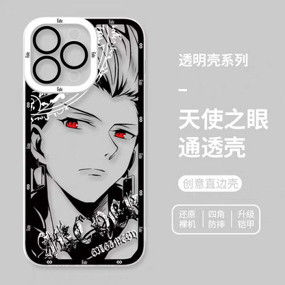 Japanese Anime Fate Stay Night Black Drawing with Colour Eyes Style | Gilgamesh Saber Mash Ishtar EMIYA Tohsaka Rin Astolfo Joan of Arc - iPhone Case PLUS SE2 XS XR X 11 12 13 14 15 16 16e 17 17e Pro Promax 12mini 13mini