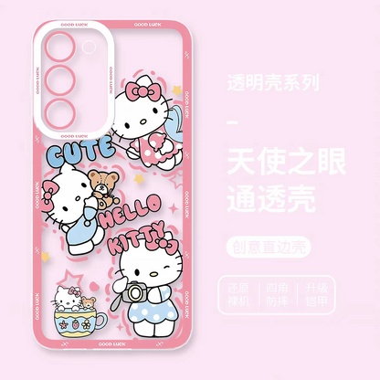 Japanese Cartoon Sanrio Friends Fun Emo Full Screen | Hello Kitty My Melody Kuromi Cinnamoroll Pompompurin Pochacco Hangyodon - Phone Case Samsung Galaxy S26 S25 S24 S23 S22 S21 FE Ultra Edge