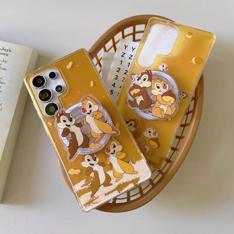 Cute Cartoon Magnetic Case with Phone Stand | Chip & Dale Stand & Sit Down - Phone Case Samsung Galaxy S25 S24 S23 Ultra