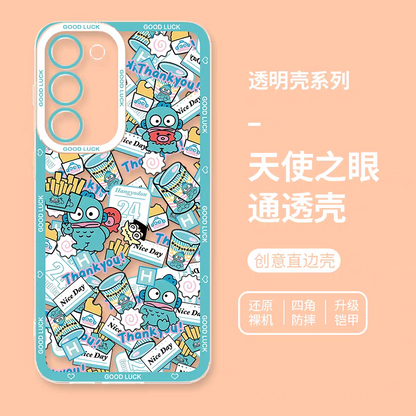 Japanese Cartoon Sanrio Friends with Foods Full Screen | Hello Kitty My Melody Kuromi Cinnamoroll Pompompurin Pochacco Hangyodon Keroppi - Phone Case Samsung Galaxy S26 S25 S24 S23 S22 S21 FE Ultra Edge