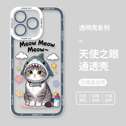 Japan Style Simple Cute Pet Style | Shark Cat 8 Styles - iPhone Case PLUS SE2 XS XR X 11 12 13 14 15 16 16e 17 17e Pro Promax 12mini 13mini