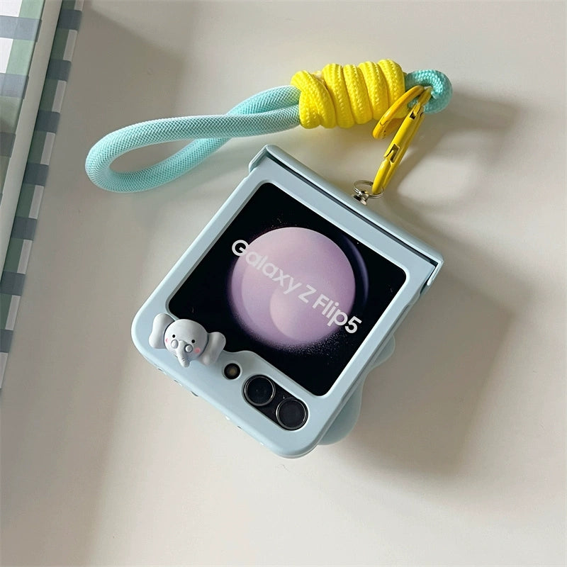 Korea Style Cute Style with Phone Stand | Elephant Bee Butterfly Ribbon - Phone Case Samsung Galaxy Z Flip 3 4 5 KawaiiGiftLand