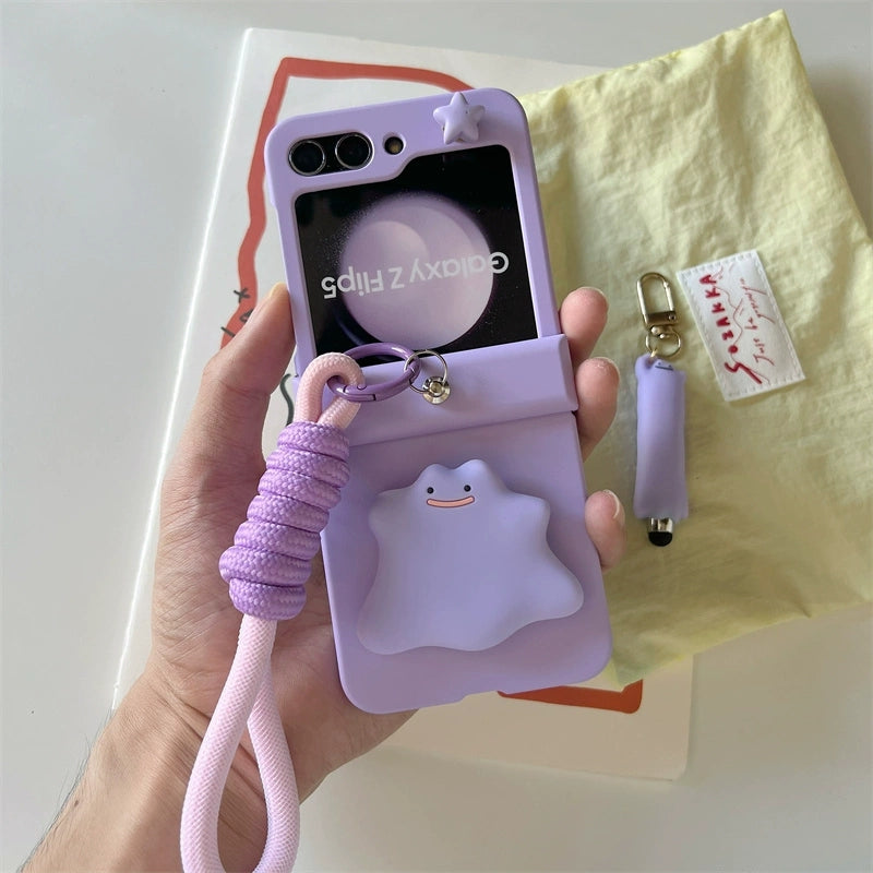 Japanese Cartoon Pokemon | Ditto Purple with Phone Stand - Phone Case Samsung Galaxy Z Flip 3 4 5 KawaiiGiftLand