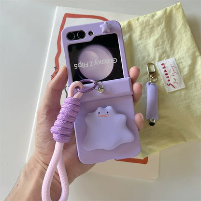 Japanese Cartoon Pokemon | Ditto Purple with Phone Stand - Phone Case Samsung Galaxy Z Flip 3 4 5 KawaiiGiftLand