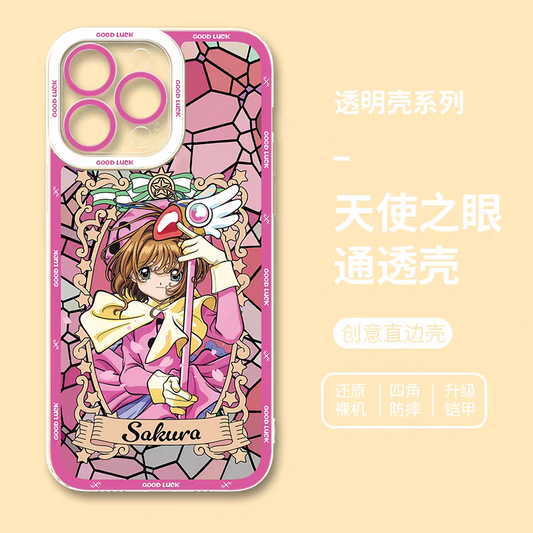 Japanese Cartoon CardCaptorSakura Glass Window | Pink Open Eyes - iPhone Case 6 7 8 PLUS SE2 XS XR X 11 12 13 14 15 16 16e 17 Pro Promax 12mini 13mini
