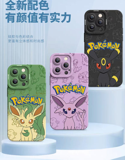 Japanese Cartoon Pokemon Silicone Case Eevee Evolution | Vaporeon - iPhone Case 6 7 8 PLUS SE2 XS XR X 11 12 13 14 15 16 16e 17 Pro Promax 12mini 13mini
