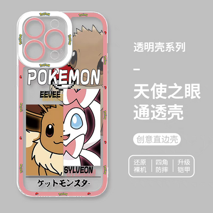 Japan Cartoon Pokemon Half Face Version | Eevee Sylveon - iPhone Case 6 7 8 PLUS SE2 XS XR X 11 12 13 14 15 16 16e Pro Promax 12mini 13mini