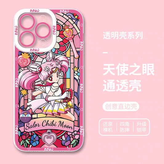 Japanese Cartoon Sailor Moon Phone Case Glass Window Style | Sailor Chibimoon Usagi - iPhone Case 7 8 PLUS SE2 XS XR X 11 12 13 14 15 16 16e 17 17e Pro Promax 12mini 13mini