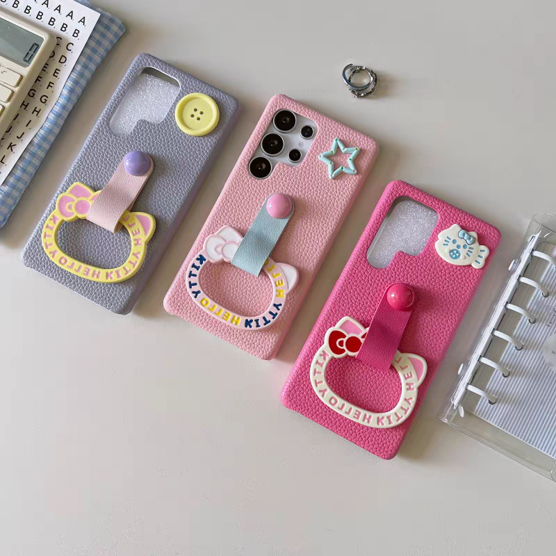 Japan Cartoon | Hello Kitty with Ring Pink Purple Hot Pink - Phone Case Samsung Galaxy S25 S24 S23 S22 S21 Plus Ultra KawaiiGiftLand