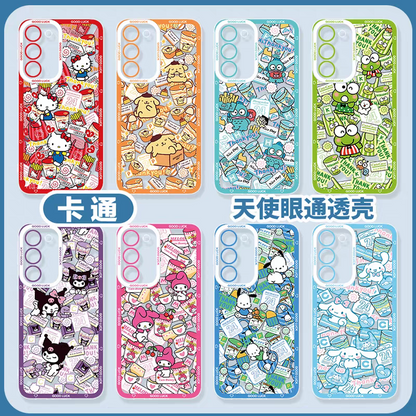 Japanese Cartoon Sanrio Friends with Foods Full Screen | Hello Kitty My Melody Kuromi Cinnamoroll Pompompurin Pochacco Hangyodon Keroppi - Phone Case Samsung Galaxy S26 S25 S24 S23 S22 S21 FE Ultra Edge