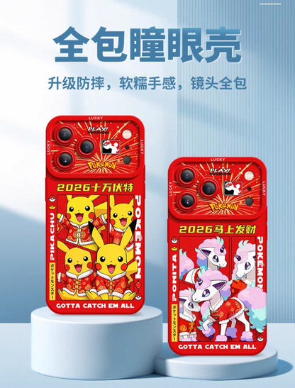Japanese Cartoon Pokemon Silicone Chinese Horse Year Version | Pikachu Bulbasaur Charmander Squartle Meowth Ponyta Galarian Jirachi Zorua - iPhone Case 6 7 8 PLUS SE2 XS XR X 11 12 13 14 15 16 16e 17 Pro Promax 12mini 13mini