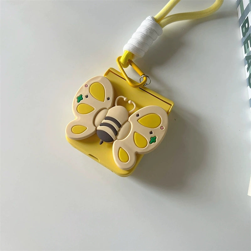 Korea Style Cute Style with Phone Stand | Elephant Bee Butterfly Ribbon - Phone Case Samsung Galaxy Z Flip 3 4 5 KawaiiGiftLand