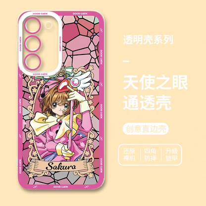 Japanese Cartoon CardCaptorSakura Glass Window | Pink Open Eyes - Phone Case Samsung Galaxy S25 S24 S23 S22 S21 FE Ultra Edge21 FE Ultra Edge