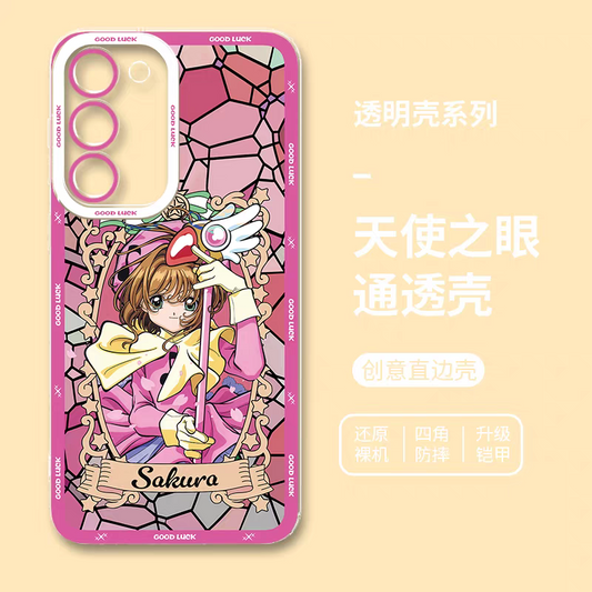 Japanese Cartoon CardCaptorSakura Glass Window | Pink Open Eyes - Phone Case Samsung Galaxy S25 S24 S23 S22 S21 FE Ultra Edge21 FE Ultra Edge