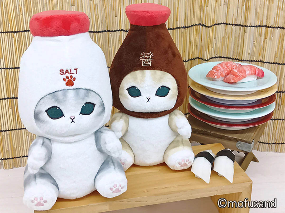 Japan Mofusand Condiments Series | Mofusand Cat in Salt and Soy Sauce Bottle Costume Plush Doll Keychain - Kawaii items Room Decoration Doll