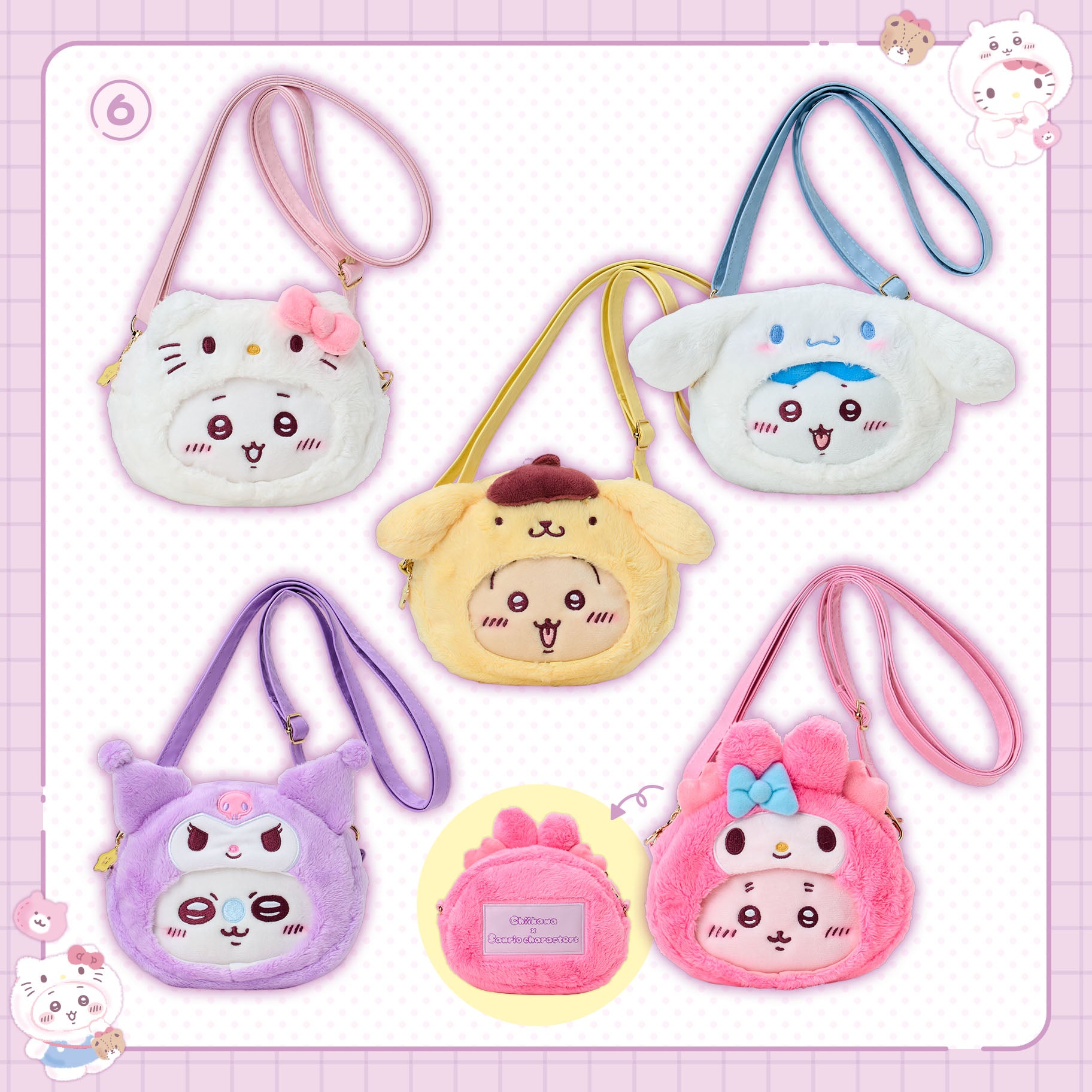 [Pre-Order] Japan ChiiKawa X Sanrio Series 4 | ChiiKawa Hachiware Usagi Momonga Crab Crossover Sanrio Characters Costume Cute Icon Crossbody Bag - Kawaii items Room Decoration - KawaiiGiftLand