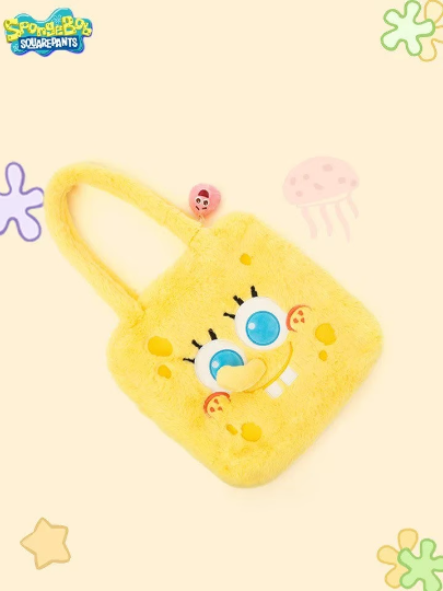 SpongeBob SquarePants Fluffy Big Head Yellow Shoulder Tote Bag