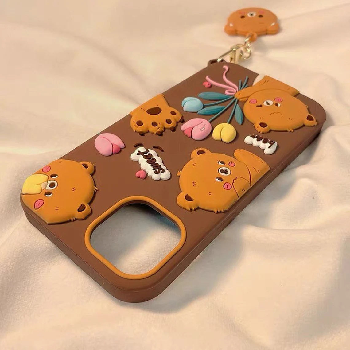3D Bear with Flowers Mori Forest Style iPhone Case XS XR X 11 12 13 14 Pro Promax