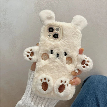 Plush White Bear Fluffy iPhone Case 11 12 13 14 15 Pro Promax