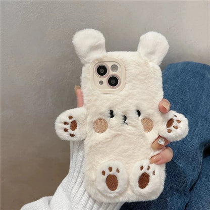 Plush White Bear Fluffy iPhone Case 11 12 13 14 15 Pro Promax
