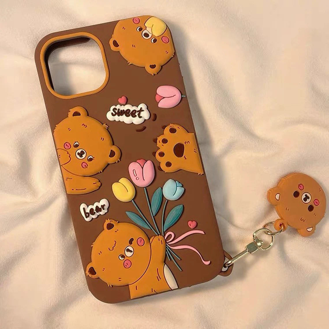 3D Bear with Flowers Mori Forest Style iPhone Case XS XR X 11 12 13 14 Pro Promax