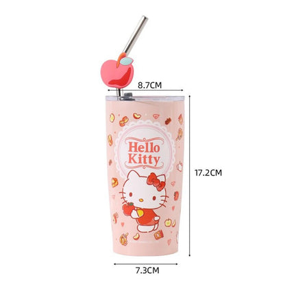 Sanrio My Melody Kuromi Cinnamoroll Hello Kitty with Fruity Insulated Tumbler with Straw Warm Cool Lovely Cup