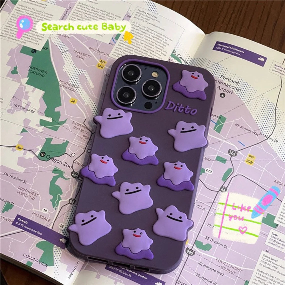 Pokémon Ditto Purple Soft iPhone Case XS XR X 11 12 13 14 15 Pro Promax
