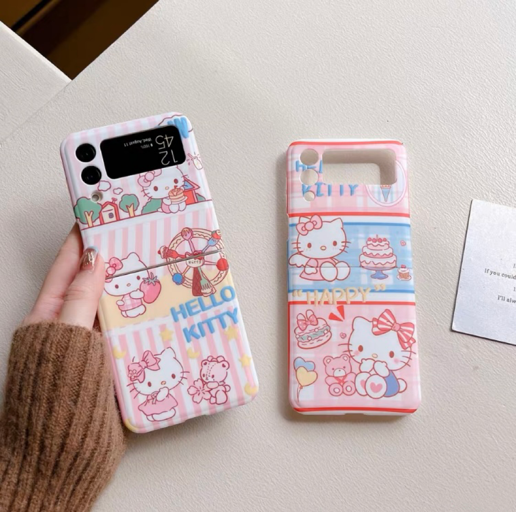 Japanese Cartoon Samsung Galaxy Z Flip 3 4 5 W23 Filp KT Carnival & Party Phone Case Hello Kitty