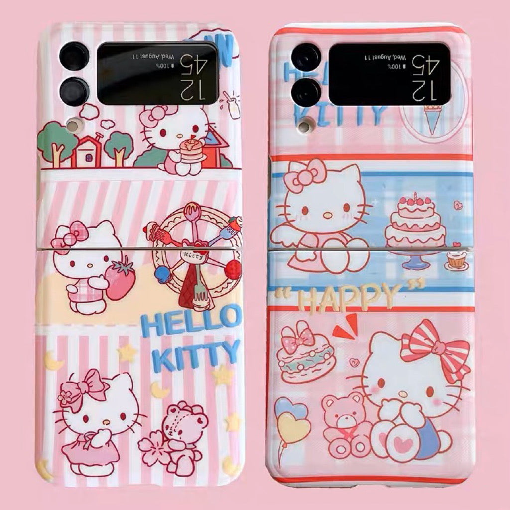 Japanese Cartoon Samsung Galaxy Z Flip 3 4 5 W23 Filp KT Carnival & Party Phone Case Hello Kitty