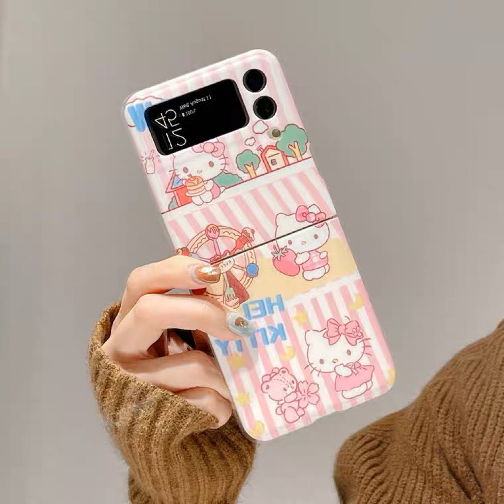 Japanese Cartoon Samsung Galaxy Z Flip 3 4 5 W23 Filp KT Carnival & Party Phone Case Hello Kitty