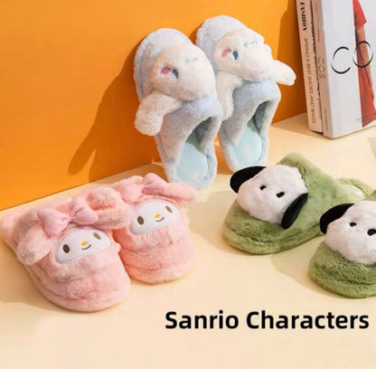 Sanrio Cinnamoroll Blue Fluffy Big Head Fur Winter Slippers