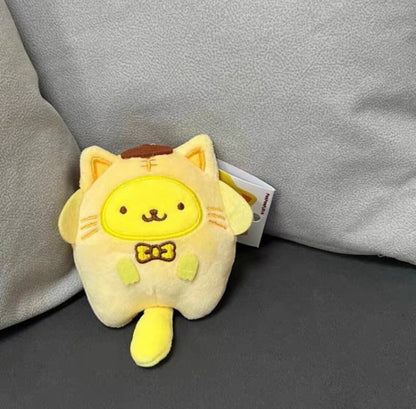 Sanrio Tiger Cat Neko Chan Hello Kitty My Melody Kuromi Cinnamoroll Pompompurin Pochacco Hangyodon Bad Badtz Maru Mini Plush Doll Keychain