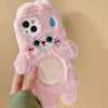 Korea Style Plush Blue Eyes Pink Rabbit Fluffy iPhone Case 11 12 13 14 Pro Promax