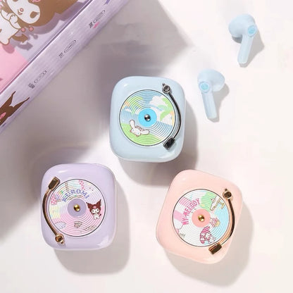 Sanrio Record Player Style TWS Bluetooth Earphones My Melody Kuromi Cinnamoroll Pochacco