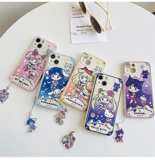 White Sailor Moon with Phone Strap KT MM KU CN PN iPhone Case 6 7 8 PLUS SE2 XS XR X 11 12 13 14 15 Pro Promax 12mini 13mini
