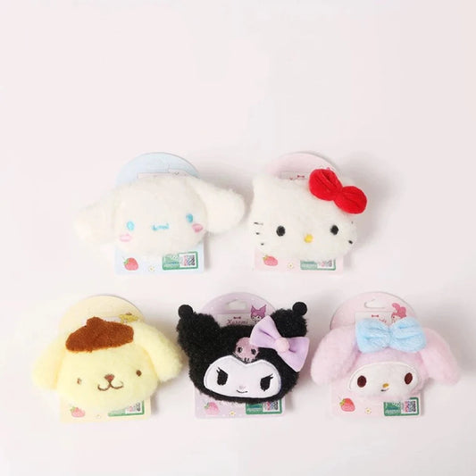 Sanrio 2 Ways Wool Felt Brooch & Hair Clip Hello Kitty My Melody Kuromi Cinnamoroll Pompompurin KawaiiGiftLand